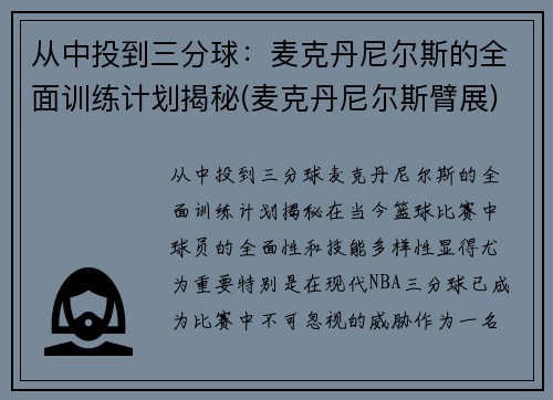 从中投到三分球：麦克丹尼尔斯的全面训练计划揭秘(麦克丹尼尔斯臂展)