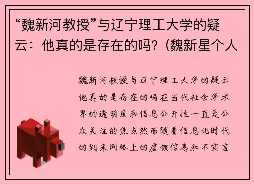 “魏新河教授”与辽宁理工大学的疑云：他真的是存在的吗？(魏新星个人简介)