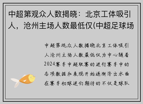 中超第观众人数揭晓：北京工体吸引人，沧州主场人数最低仅(中超足球场观众席人数要求)