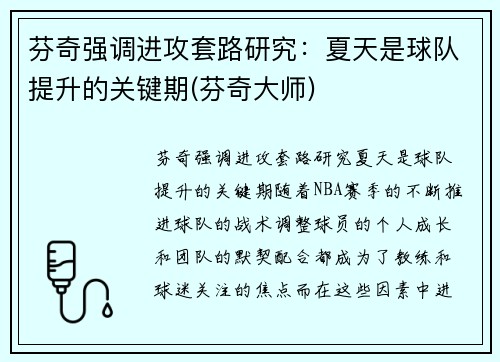 芬奇强调进攻套路研究：夏天是球队提升的关键期(芬奇大师)