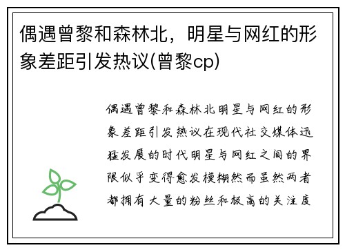 偶遇曾黎和森林北，明星与网红的形象差距引发热议(曾黎cp)